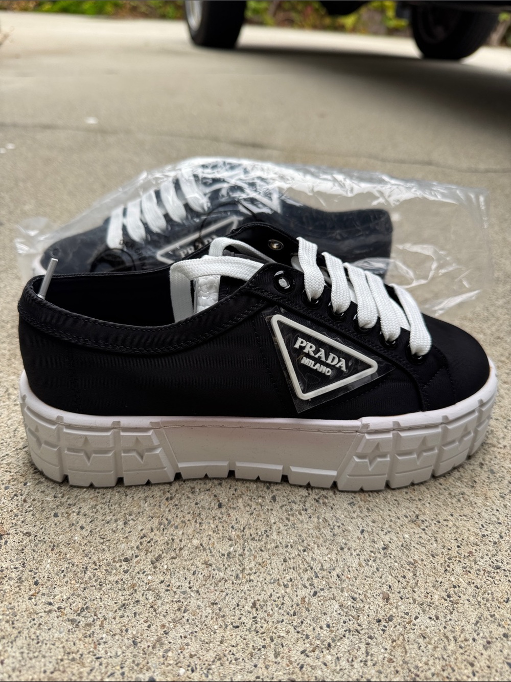Prada copyBlack Low-Top Platform Sneakers
